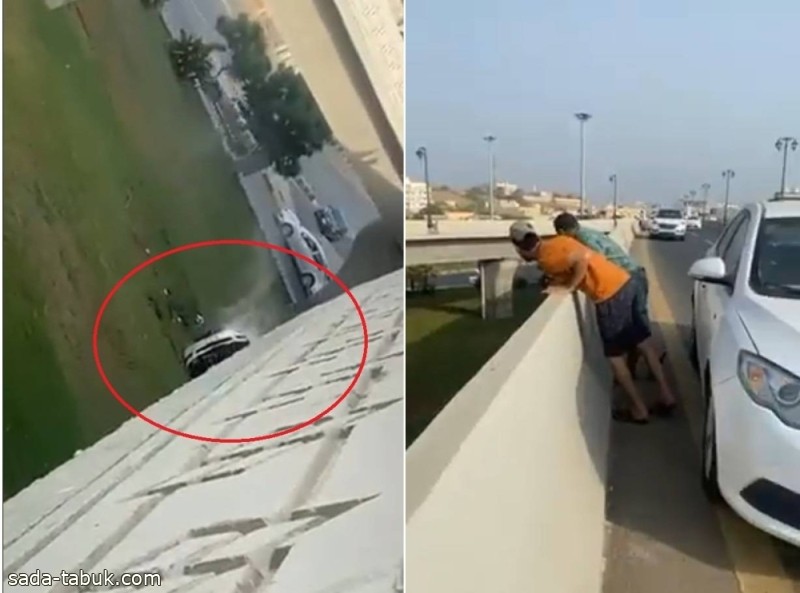 فيديو| سقوط مركبة من أعلى جسر في جازان
