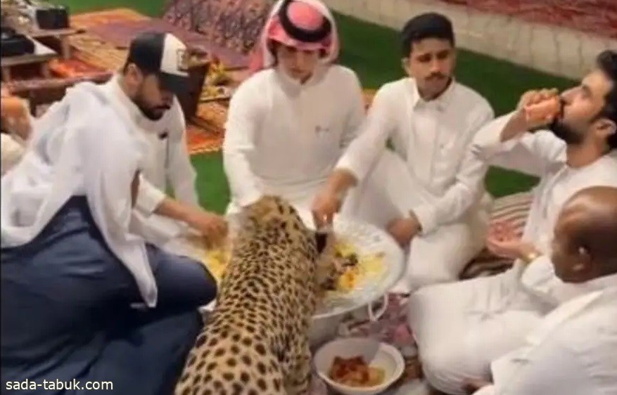 نمر يشارك شباناً وجبة "الكبسة" في السعودية !
