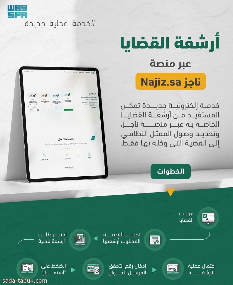 وزارة العدل تطلق خدمة "أرشفة القضايا" عبر منصة ناجز